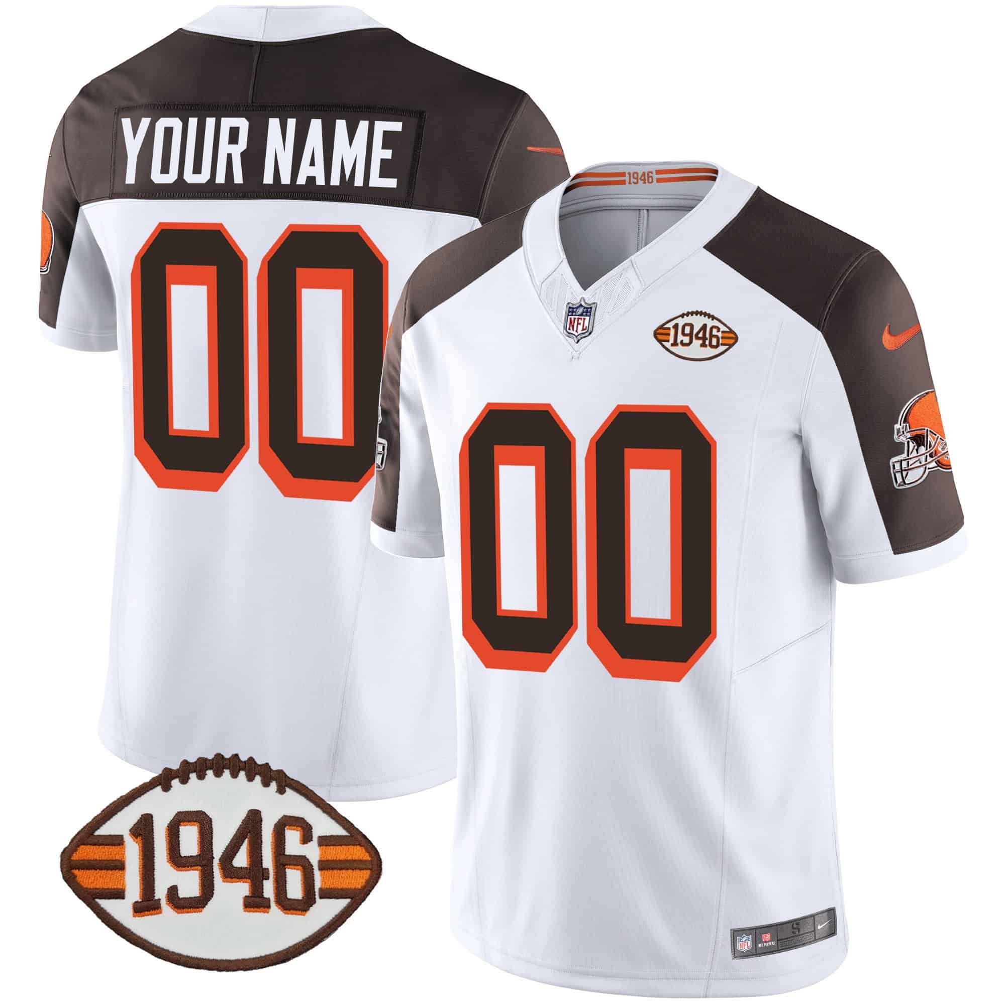 Men Cleveland Browns White 1946 75th Anniversary Patch Custom 2024 Nike NFL Jersey style 1